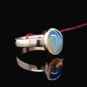 Sterling Silver Opal Ring - Size 6