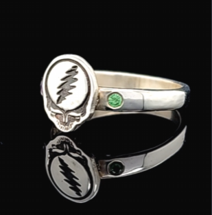 Sterling Silver Stealie Ring - Tsavorite Garnet & Amethyst